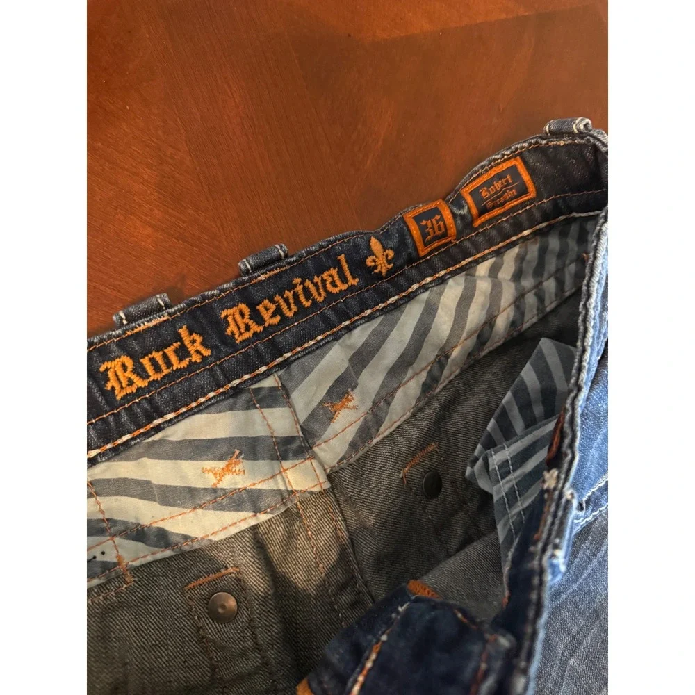 Rock Revival Robert Straight Jeans Sz 36 Blue Cotton Denim Men